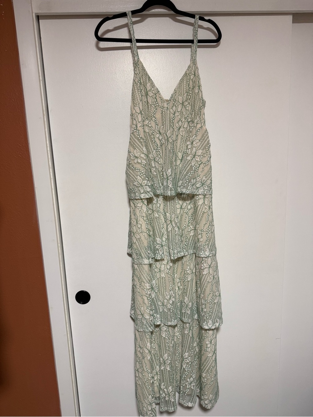 Sugarlips Light Green Lace Tiered Maxi Dress